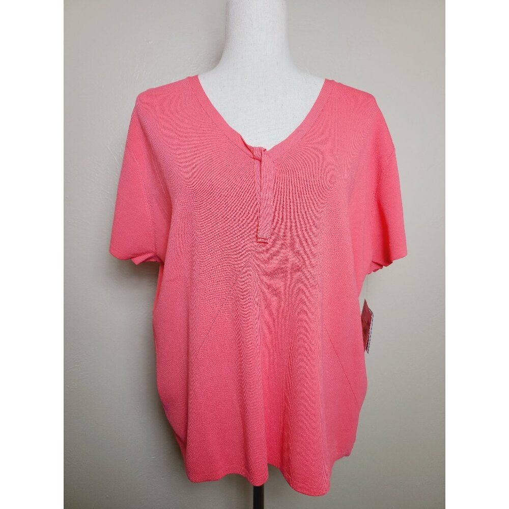 NWT Sag Harbor womens Short Leeves Top Shirt Blouse Peach Size 2X A295